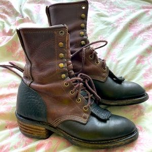 Vintage Durango Packer Boot: black & brown, kiltie size 7.5 womens